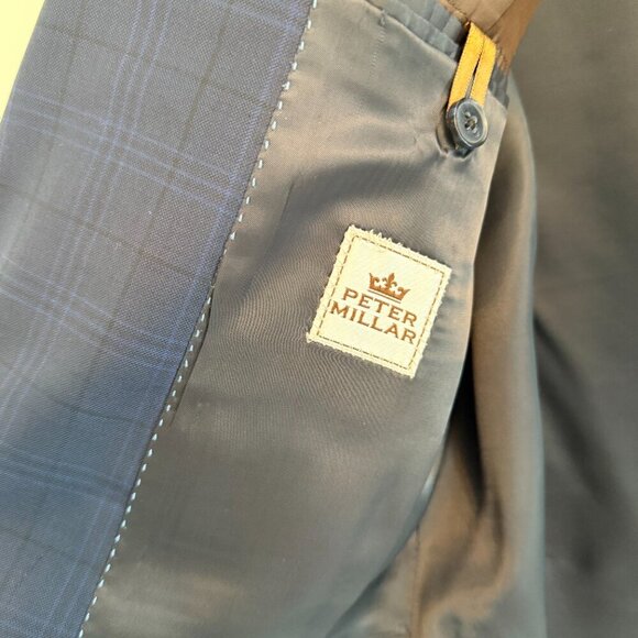 🧥 Peter Millar Navy Check Wool Sport Coat – Size 44T - Picture 3 of 6